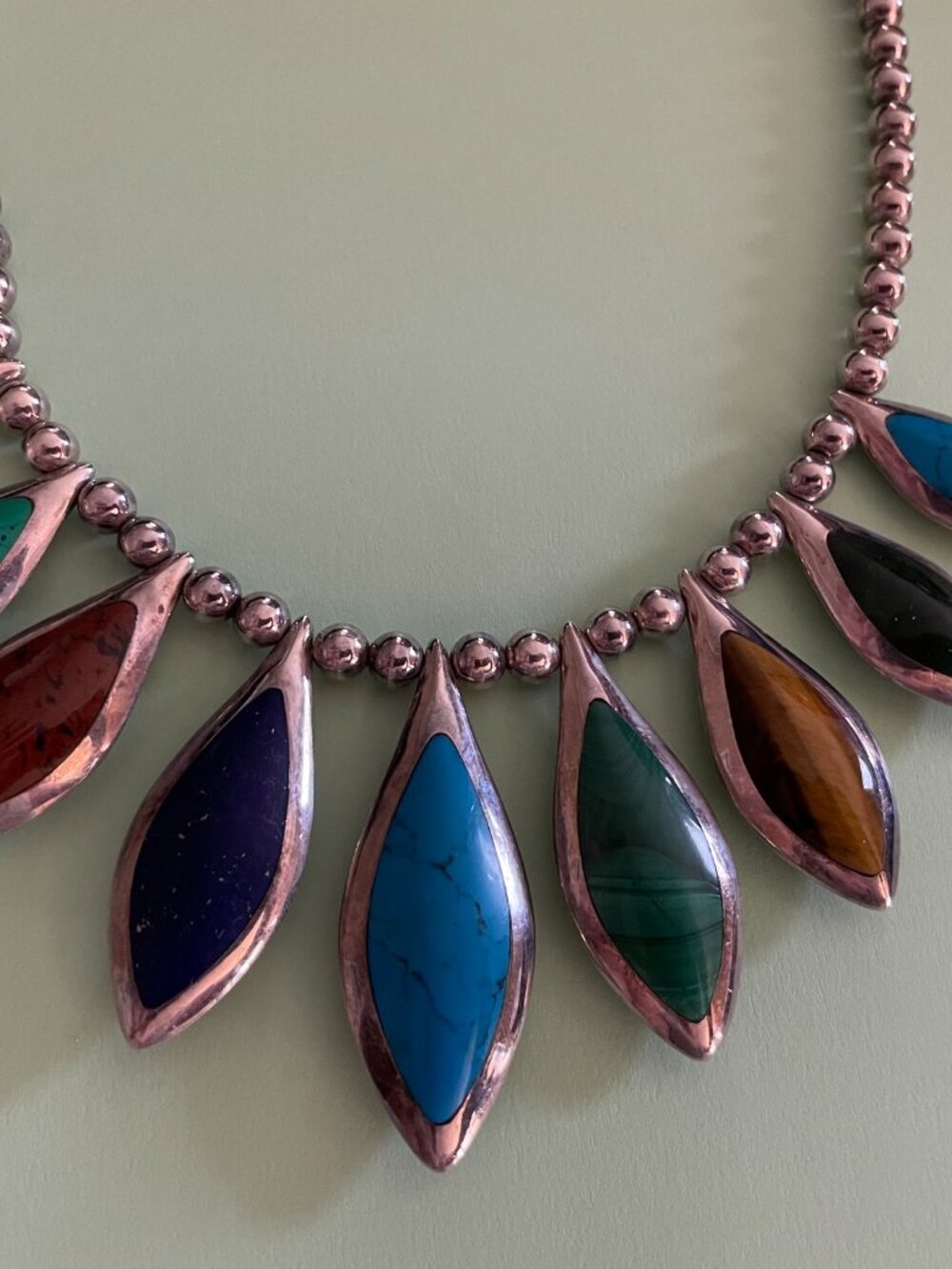 Vintage Taxco Sterling Silver Necklace 16" Reversible Onyx 111 grams 950 Mexico - Picture 5 of 16